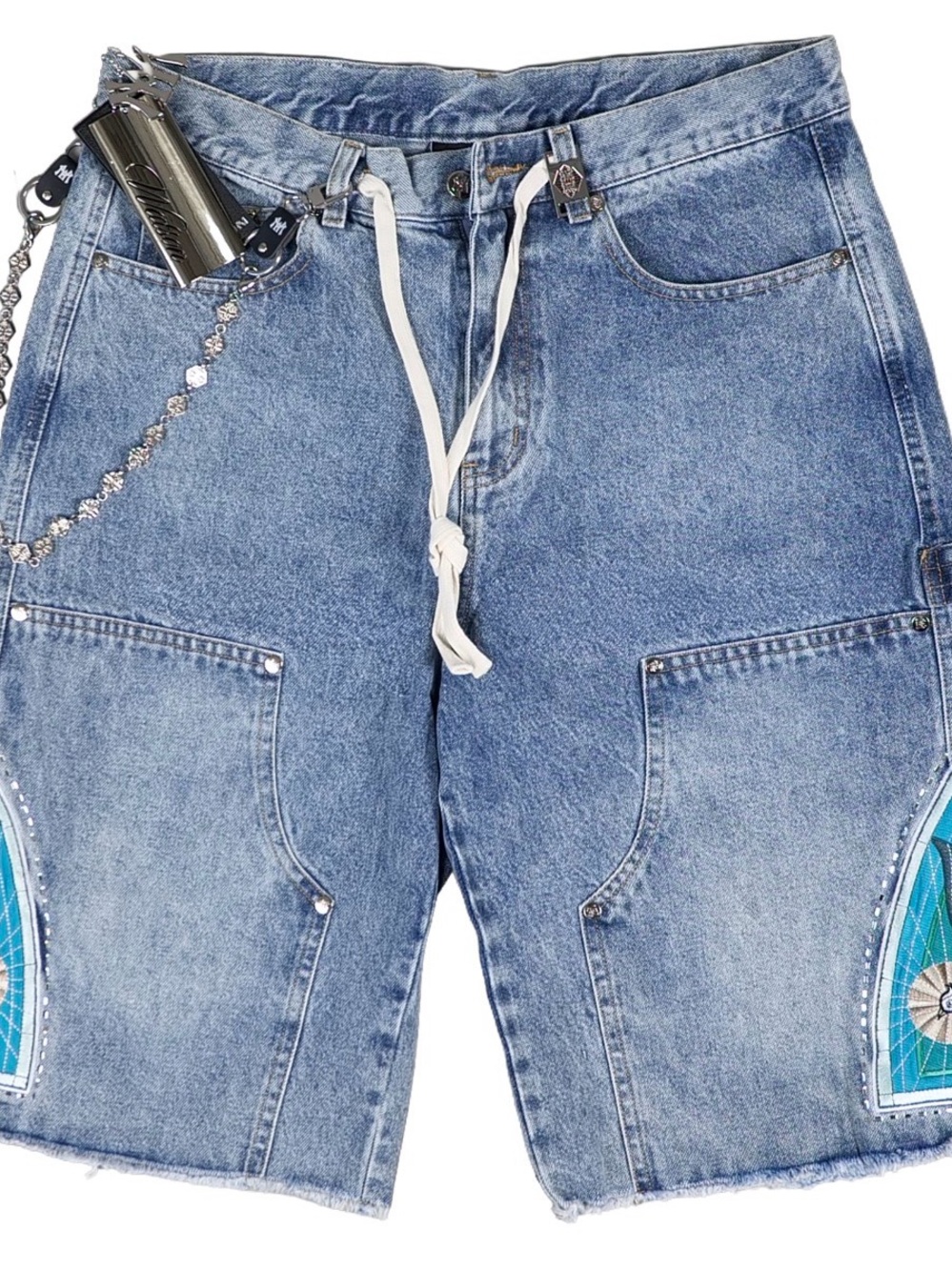 💠🕊️🩳🕊️💠 Watson Denim Shorts with Rhinestones & Embroidered Dove Graphic